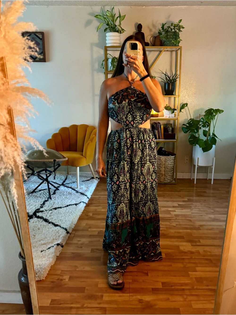 Free people rib cut out halter culotte jumpsuit